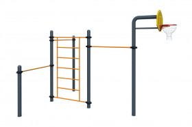 Три турника классического хвата, баскетбольная стойка, шведская стенка W-06-003